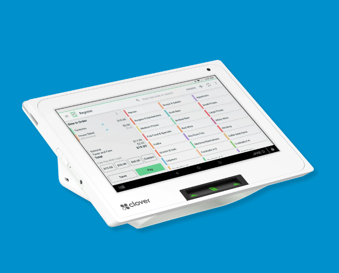 Clover Mini POS terminal with customer-facing touchscreen