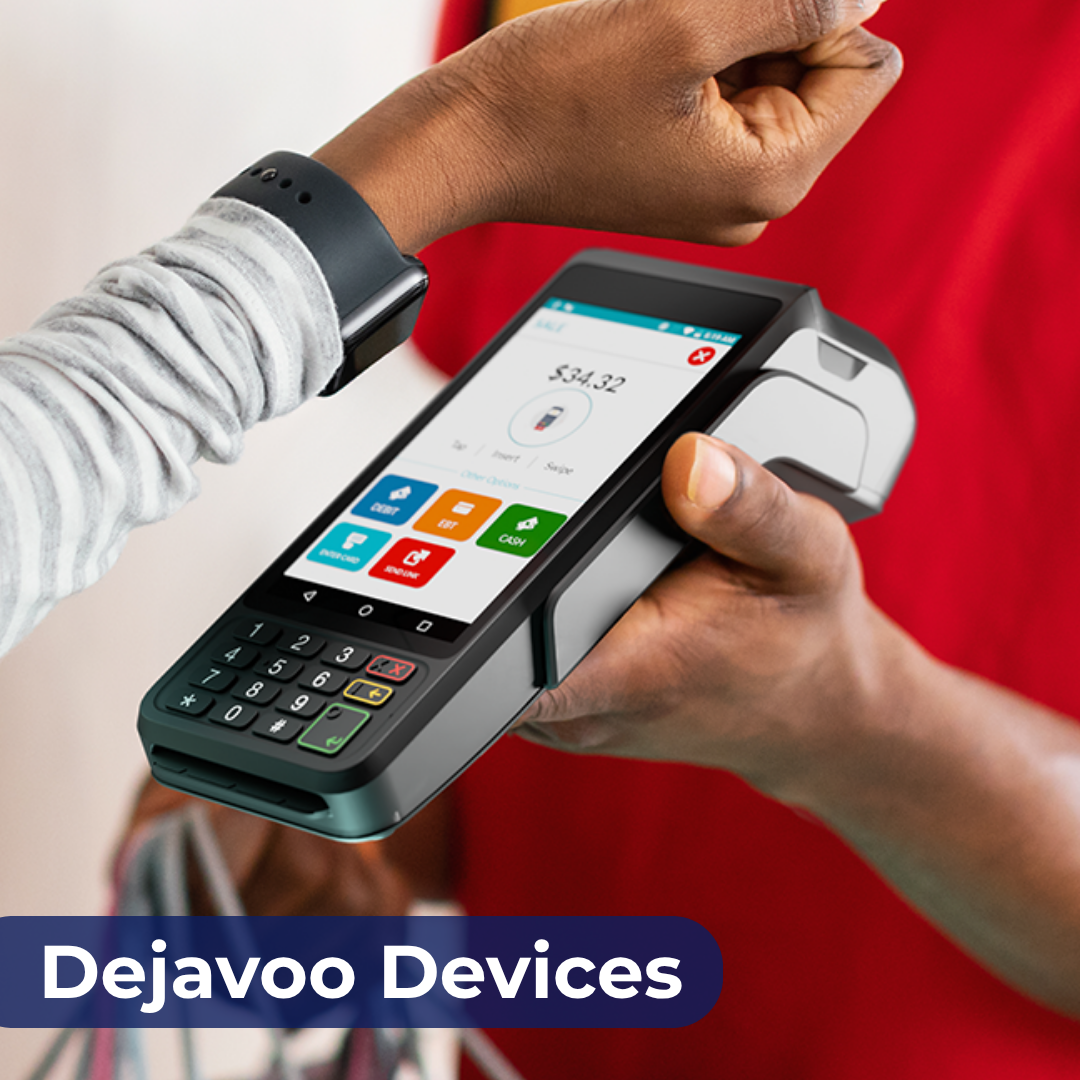 Close-up of a handheld payment terminal accepting a tap payment