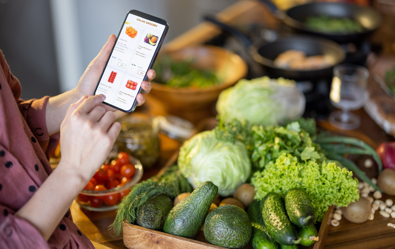 Customer using a mobile app to order groceries online
